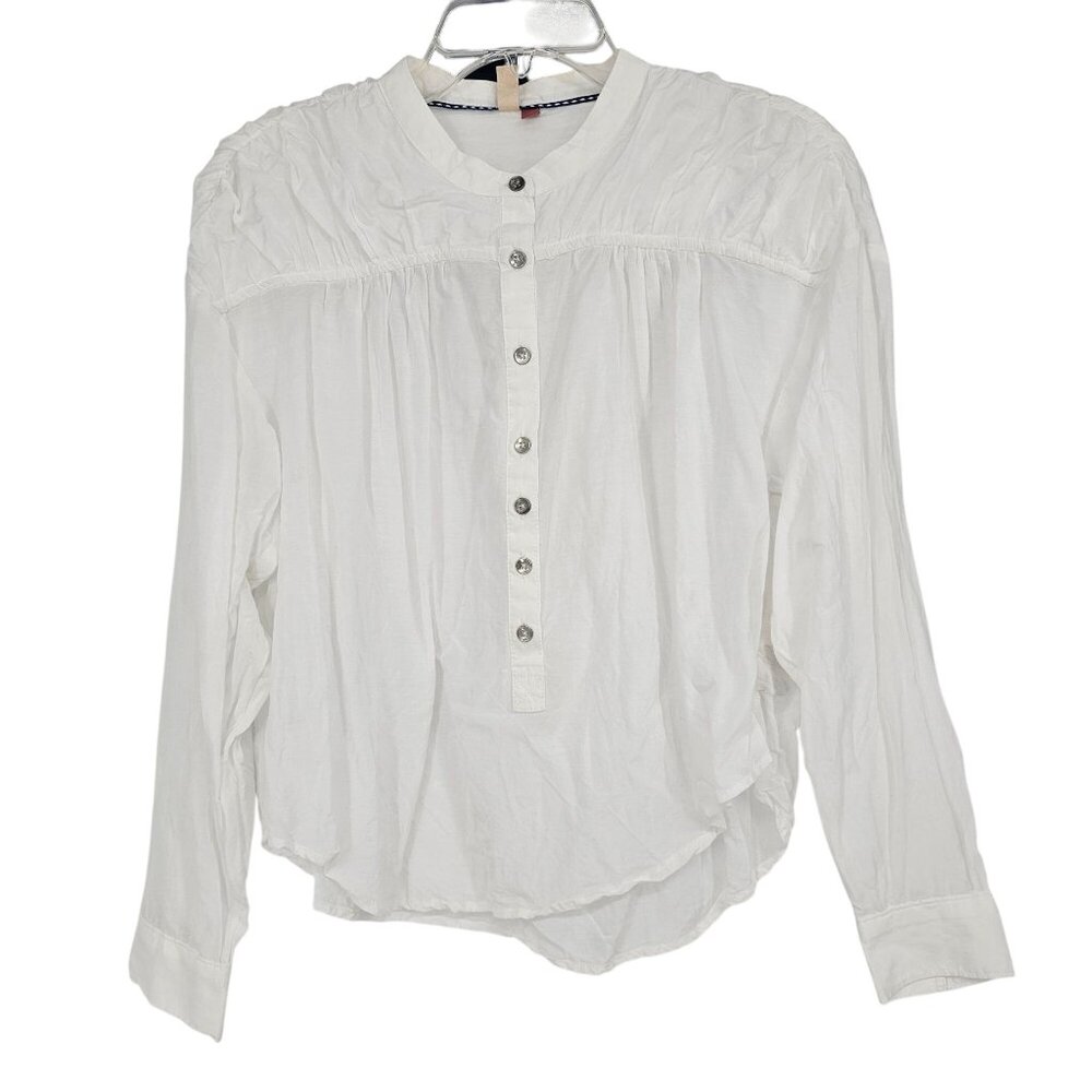 Pilcro Anthropologie Henley Pullover Top XS‎ White Peasant Pleated Cottagecore